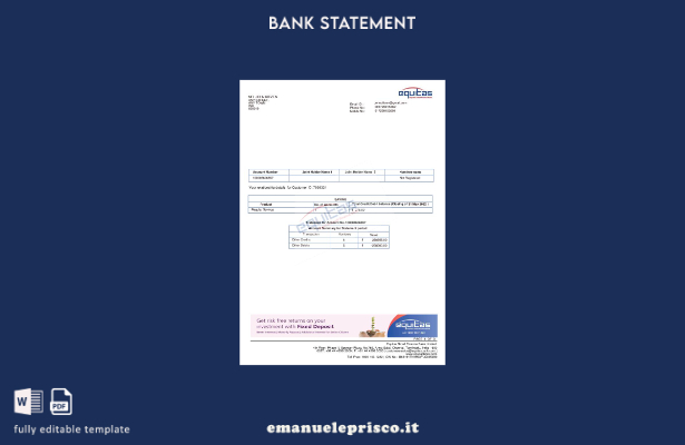 modello word di estratto conto bancario INDIA EQUITAS in stile verificato